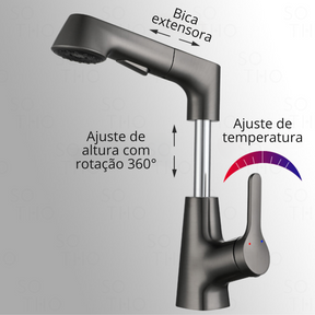 Torneira Dalton Monocomando com Mangueira Extensível e Ajuste de Altura